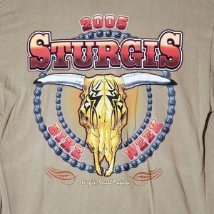 VTG STURGIS MENS TEE T-SHIRT LG COW SKULL BIKER WESTERN COWBOY TRIBAL HARLEY
